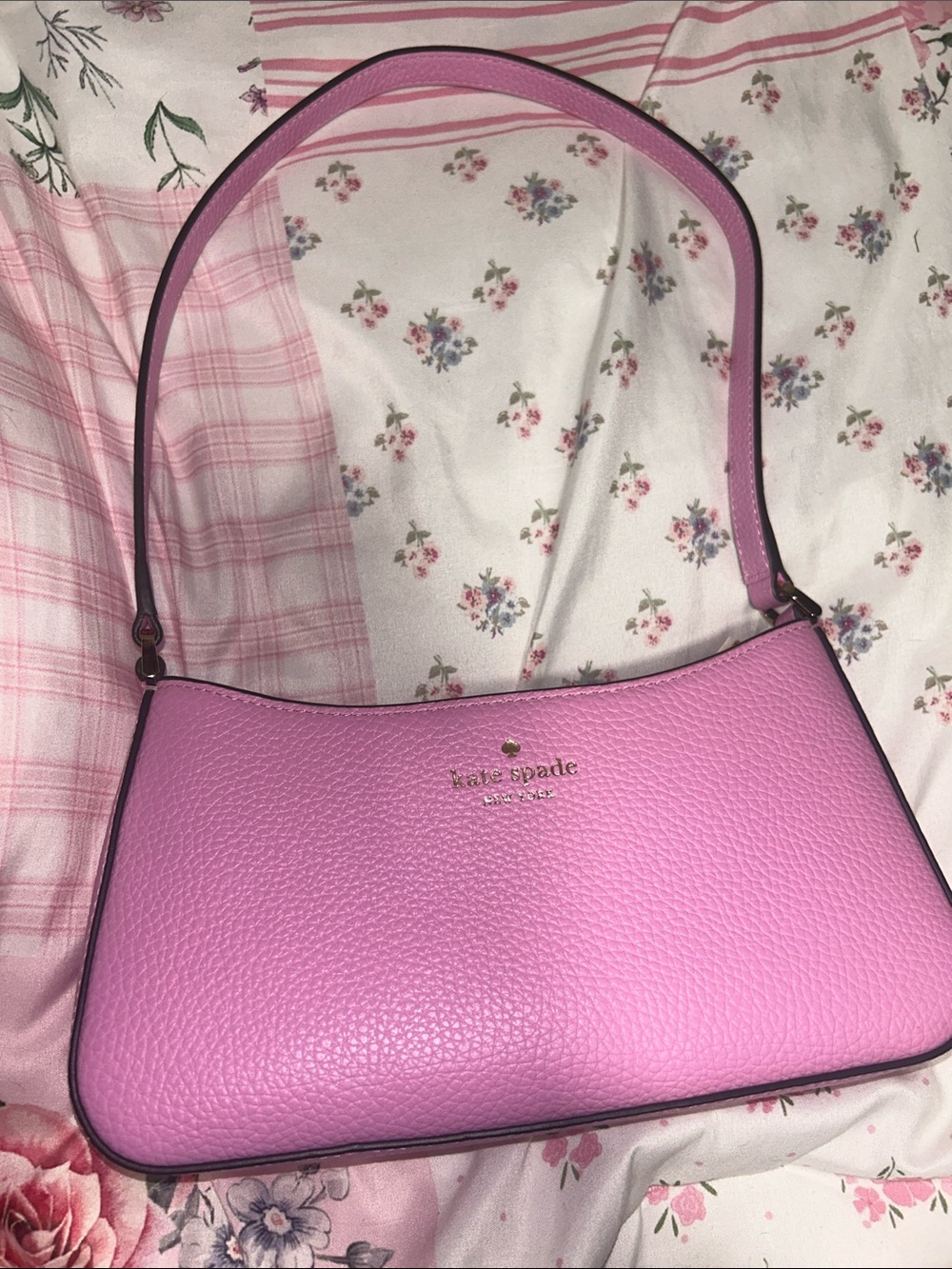 kate spade Pink Pebbled Leather Shoulder Bag with Gold Logo